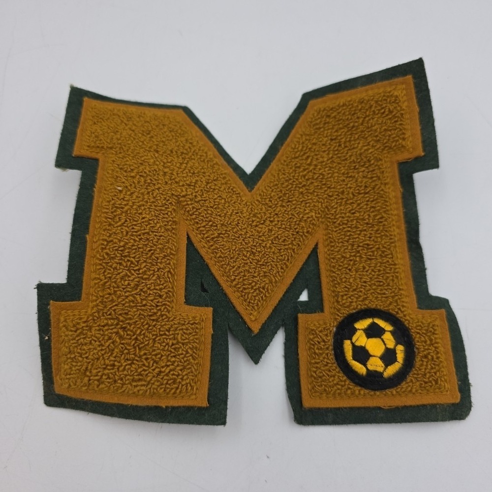 VTG M Letterman Varsity Letter Green/gold Trim Soccer 6" Patch